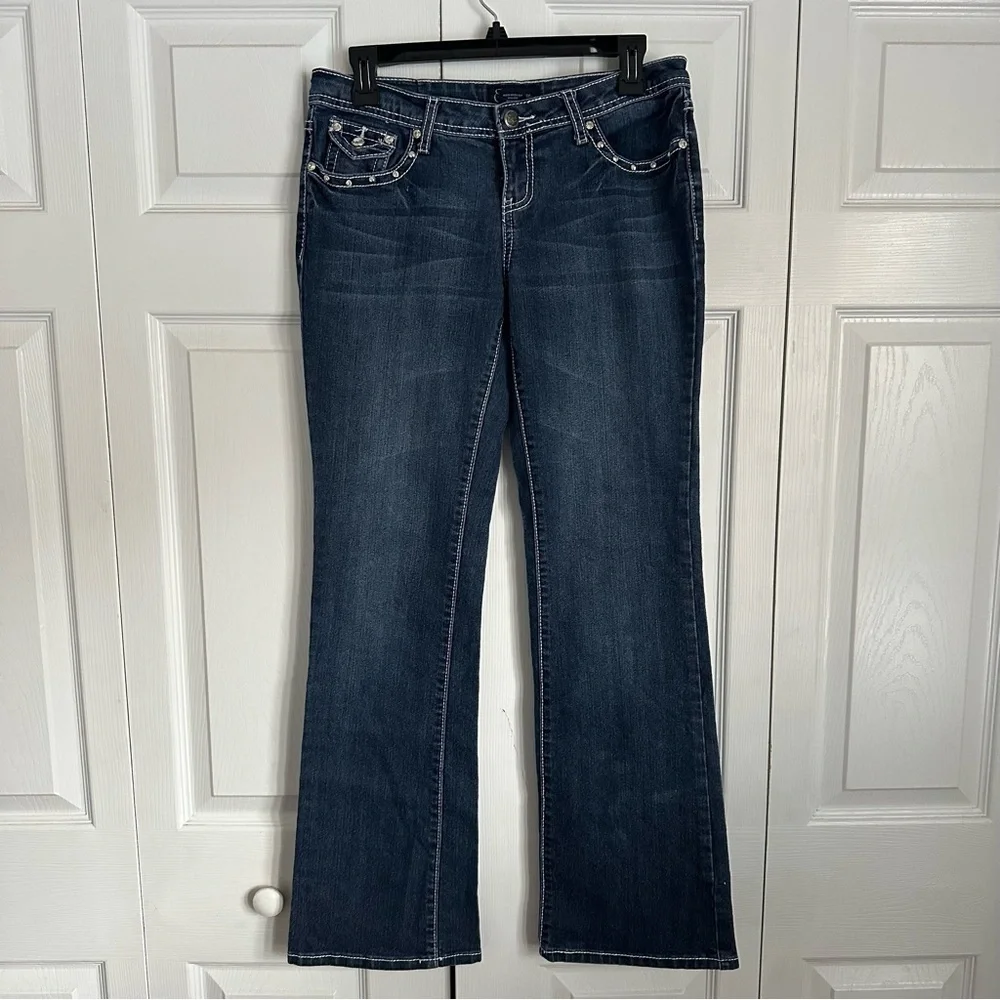 Earl Jean Jeans Womens 7 Blue Bootcut Embellished Rhinestone Denim Studded Bling